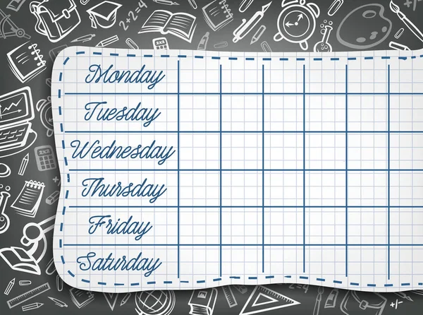 School vector weekly timetable on chalk chalkboard — Stock Vector