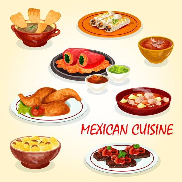 Mexican cuisine icon of dinner dish with hot sauce — Stock Vector