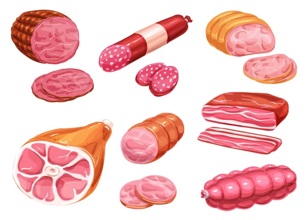 Kolbász akvarell ikon, marhahús, sertés hús termék — Stock Vector