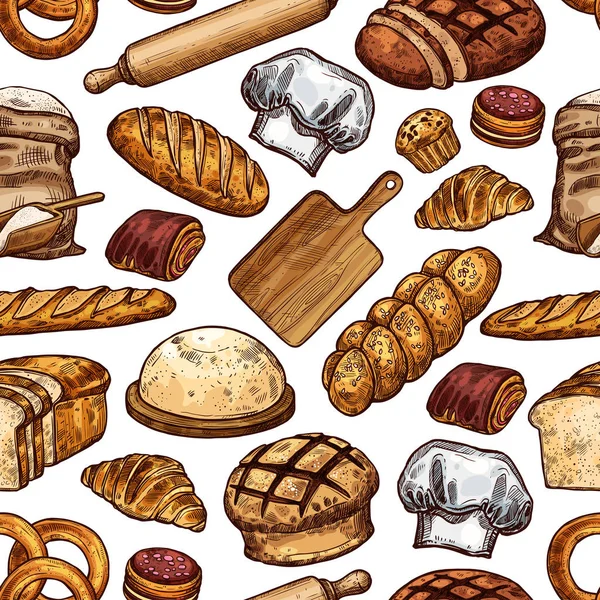 Pain et pâtisserie alimentaire sans couture motif fond — Image vectorielle