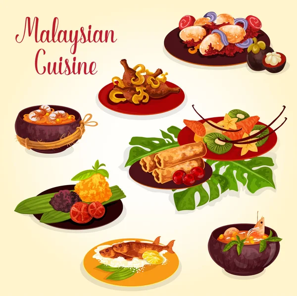 Ikon makanan Malaysia dengan hidangan masakan indonesia - Stok Vektor