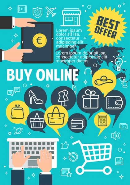 Comprar cartaz online para o conceito de compras na internet — Vetor de Stock