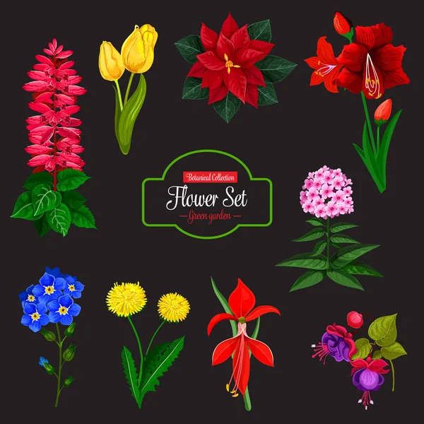 Květinové kytice kreslené ikony pro květinový design — Stockový vektor