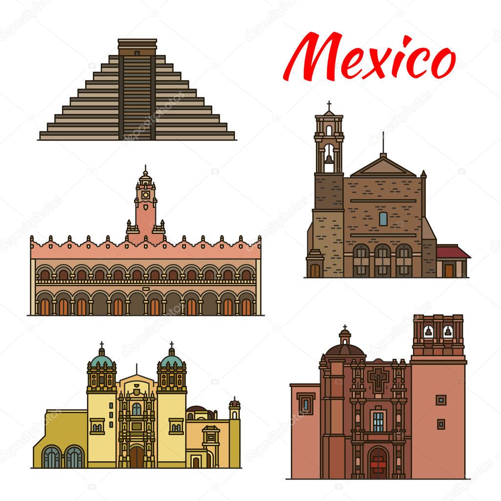 Travel landmark of Mexico and North America icon