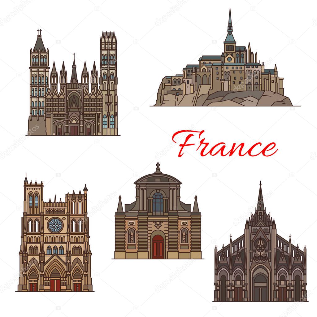 Travel landmark of France icon for tourism design