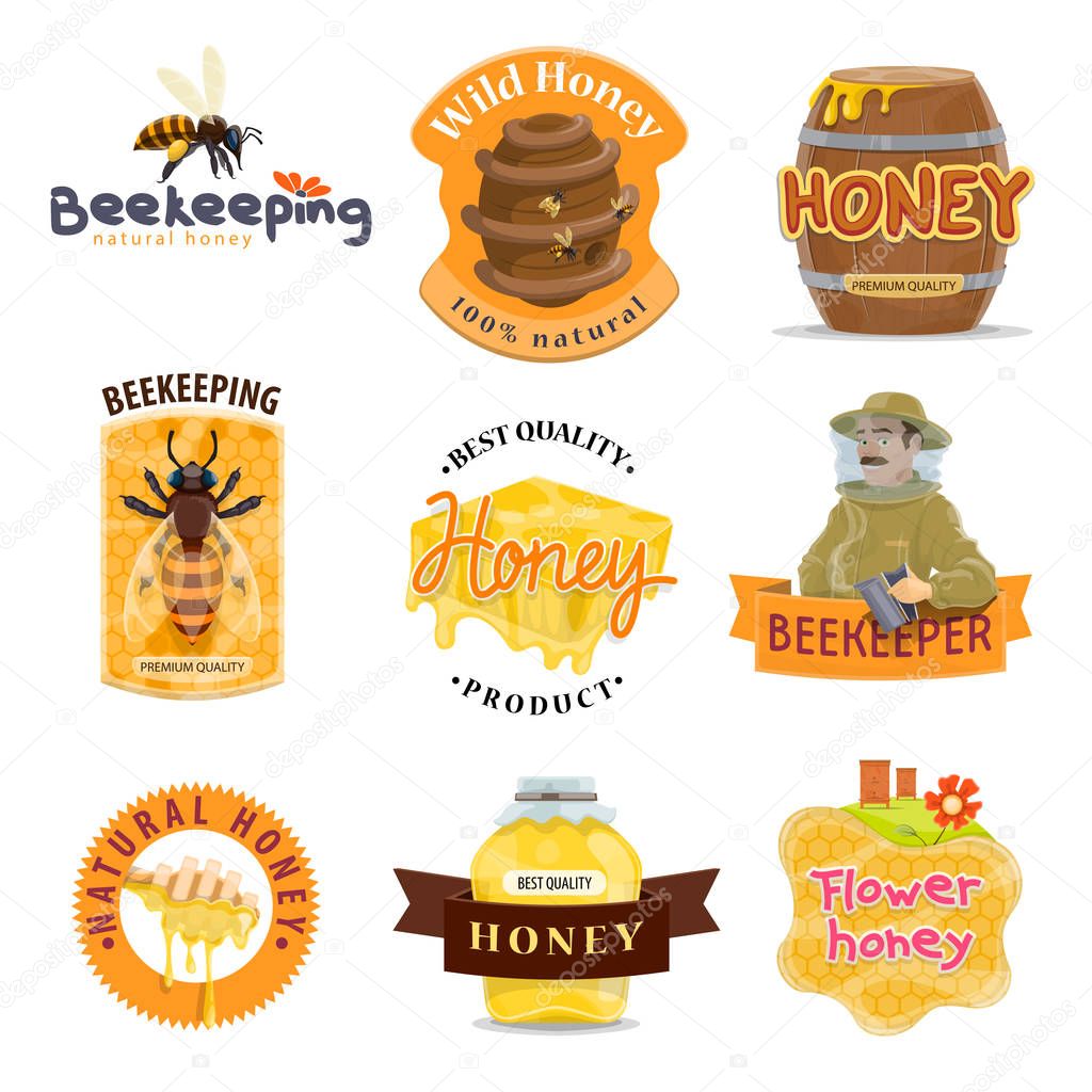 Honey natural food icon of beekeeping farm product