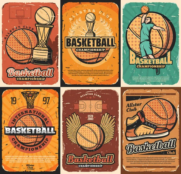 Affiches du championnat, jeu de basket-ball — Image vectorielle