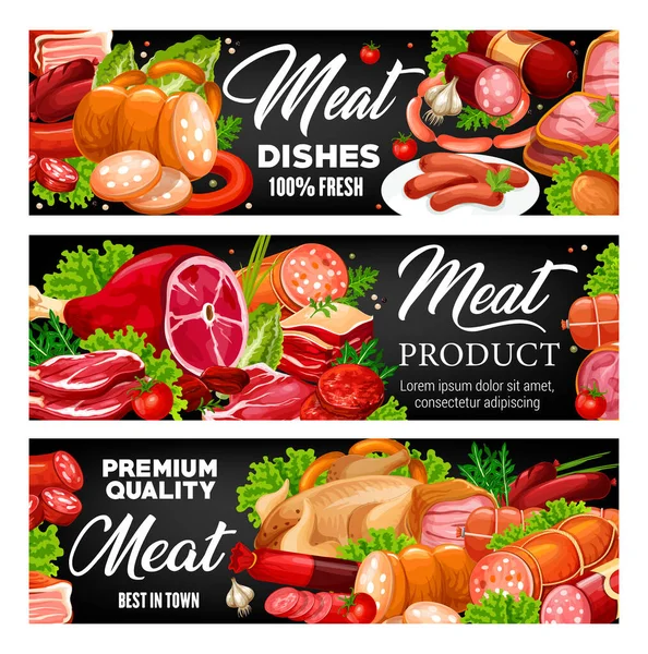 Húsipari termékek, kolbászok és zöldségek — Stock Vector