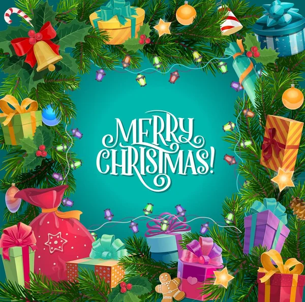 Árbol de Navidad, regalos y regalos de Navidad — Vector de stock