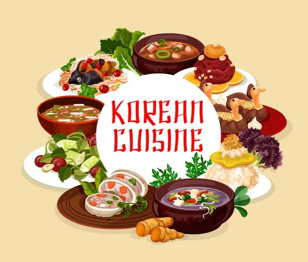 Ensaladas y sopas de cocina coreana — Vector de stock