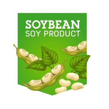Yapraklı soya fasulyesi kabukları. Vektör soya fasulyesi ürünü