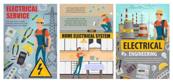 Instalación de ingeniería eléctrica, servicios eléctricos — Vector de stock