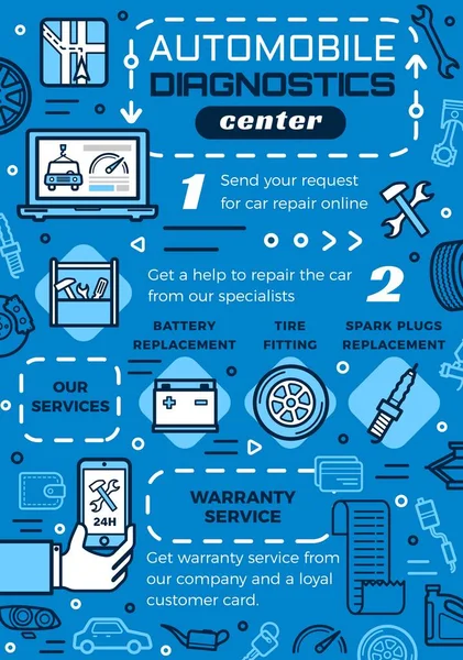車両診断センター、車の修理サービス — ストックベクタ