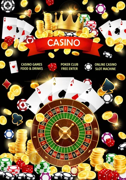 赌场赌博、老虎机和扑克牌 — 图库矢量图片
