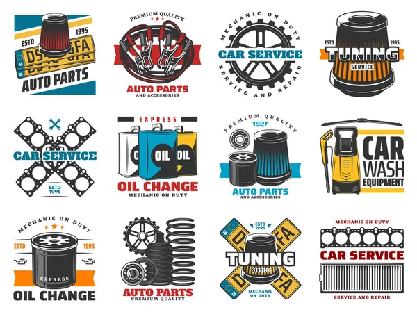 Ikony naprawy pojazdów i części zamiennych do samochodów — Wektor stockowy