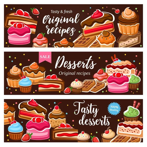 Pastelería y confitería. Postres, comida dulce — Vector de stock