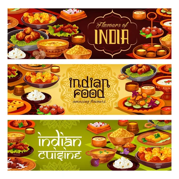 Indyjskie curry, pilau, zupy, desery ryżowe i ciasto — Wektor stockowy
