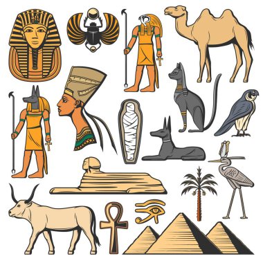 Ancient Egypt pharaoh, pyramids, Sphinx and Gods clipart