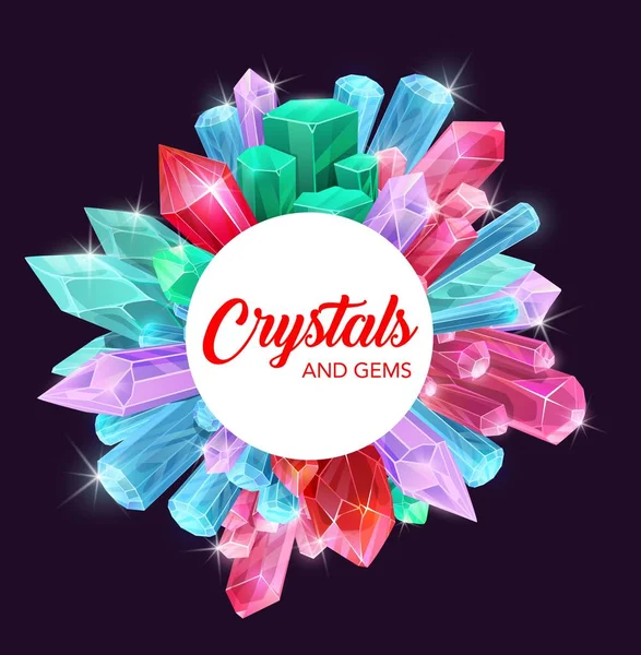 Crystals, gems, quartz, amethyst, diamond frame — Stock Vector