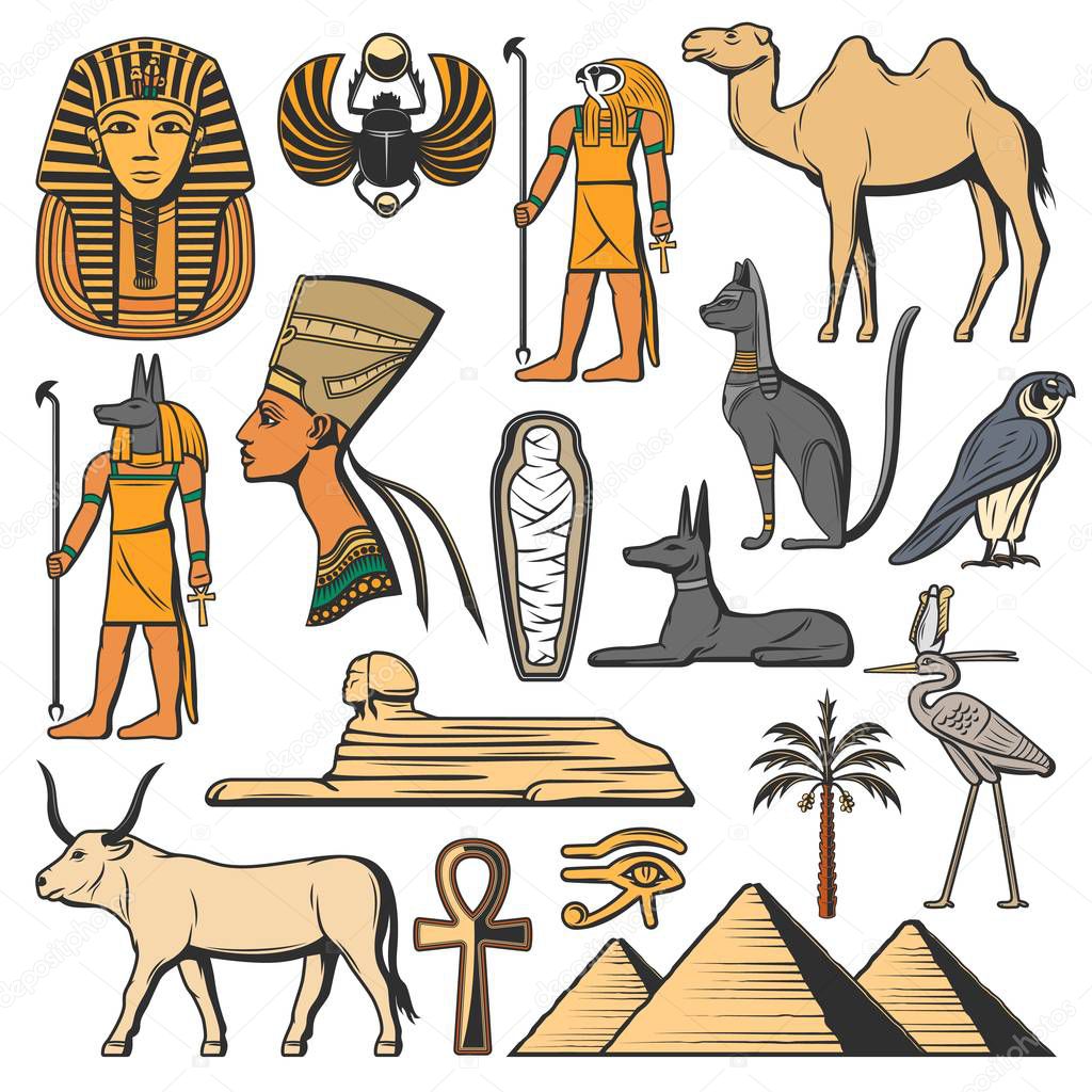 Ancient Egypt pharaoh, pyramids, Sphinx and Gods