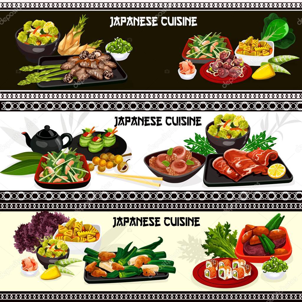 Japanese food of meat, vegetables and seafood