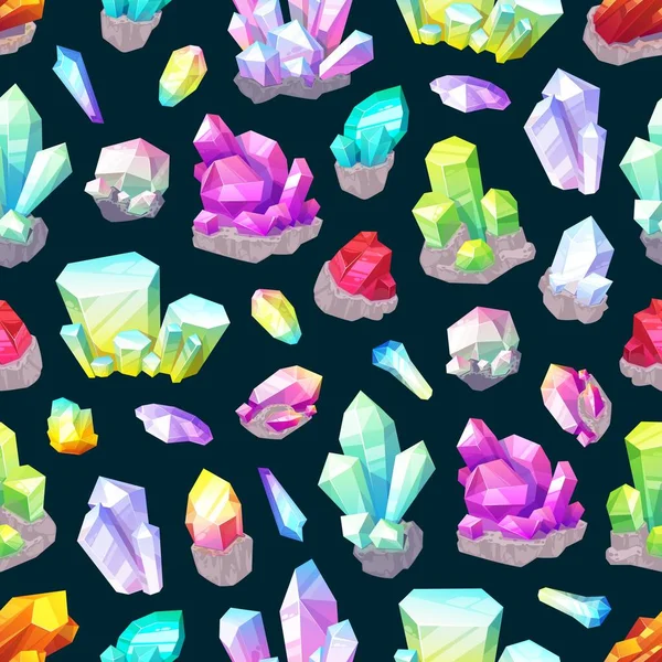 Cristales, piedras preciosas y minerales patrón sin costura — Vector de stock