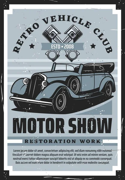 Retro car restoration service, vintage motor show — Stock Vector