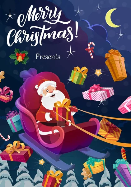 Santa s vánoční dárky létání na saních — Stockový vektor