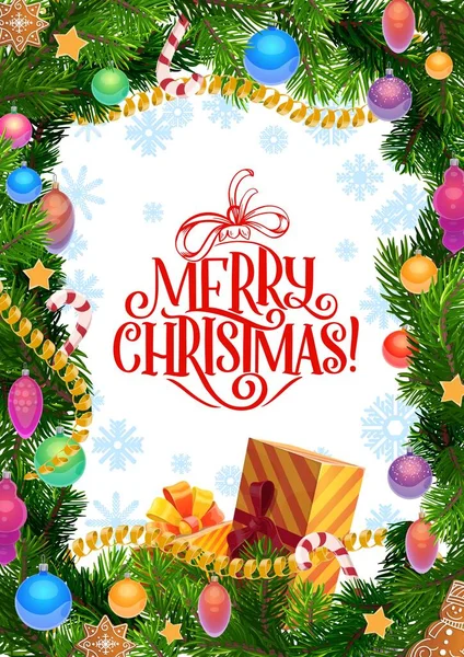 Boldog karácsonyt, fenyőfa dekoráció — Stock Vector