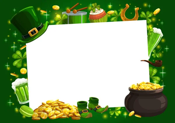 Patricks Day leprechaun doré et trèfle cadre — Image vectorielle