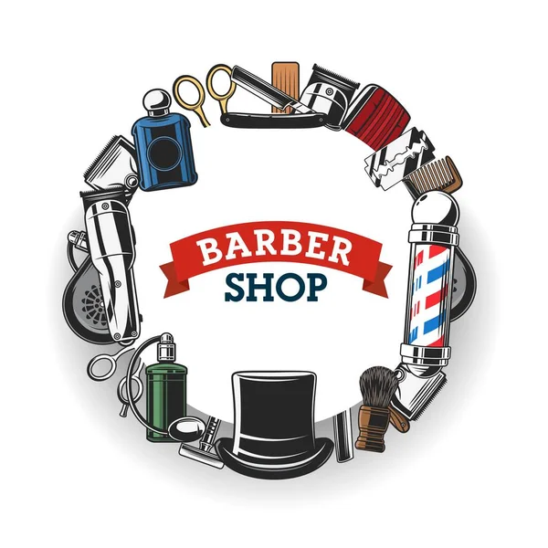 Barbershop gereedschap en heren kapsalon — Stockvector