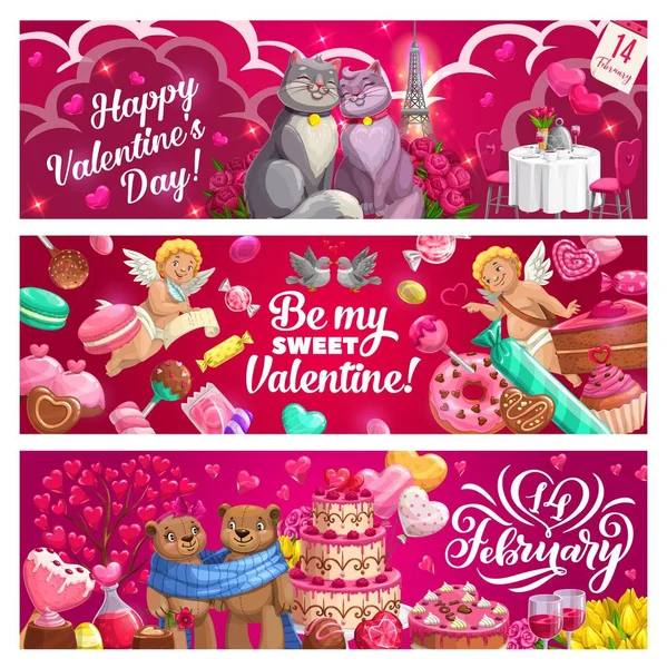 Valentijnsdag harten, liefde vakantie geschenken, Cupido 's — Stockvector