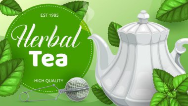 Çaydanlıklı yeşil ya da bitkisel çay yaprakları, kaşık