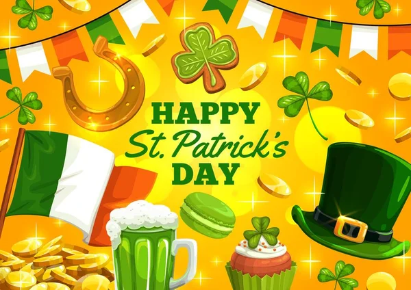 Feliz día de San Patricio, fiesta irlandesa, banderas de Irlanda — Vector de stock
