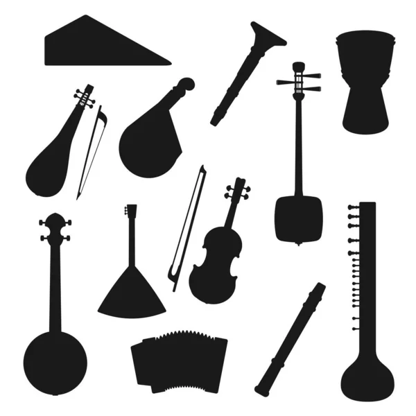 Folk and classic music instrument silhouettes — Stock vektor