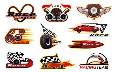 Sport racing, motor races icons clipart