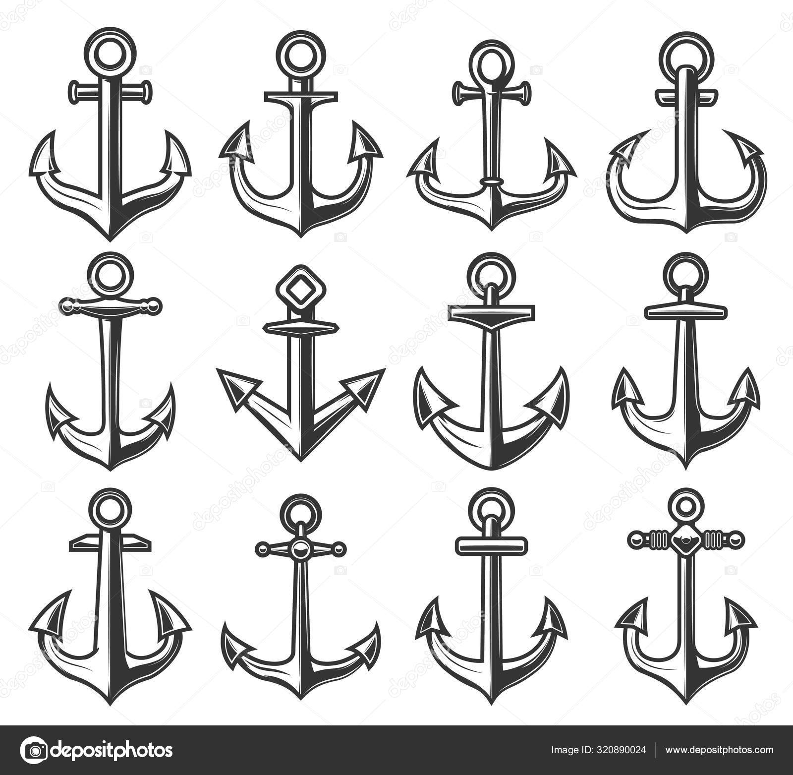 Nautical ship anchors, heraldic marine symbols Stock Vector Image by ...