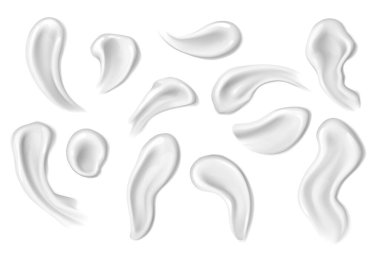 Yüz kremi lekeleri, vücut losyonu örnekleri, jel damlaları.