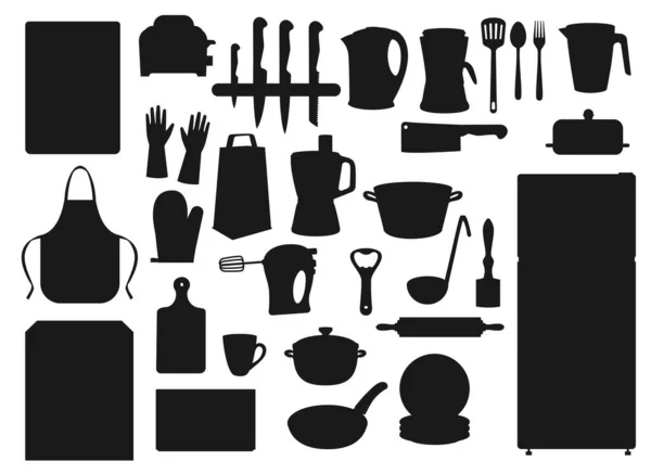 Кухонне начиння, посуд для приготування їжі, техніка — стоковий вектор