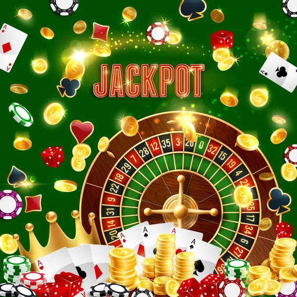 Casino poker, ruota della fortuna, gioco d'azzardo jackpot — Vettoriale Stock