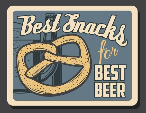 Brouwerij pub en bar, bier en pretzel brood snack — Stockvector