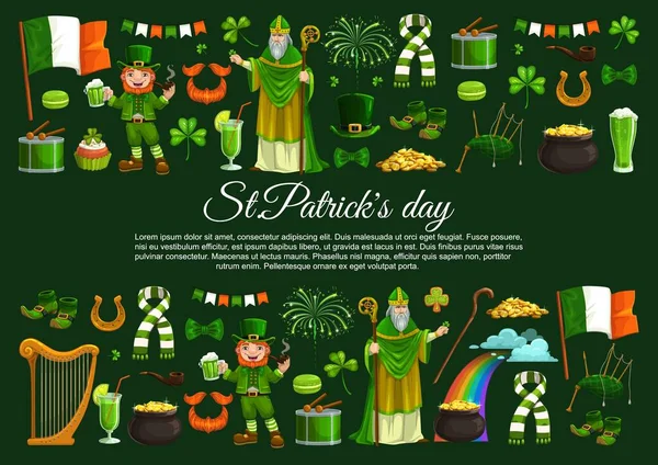 St Patrick Day shamrock, irský skřítek a zlato — Stockový vektor