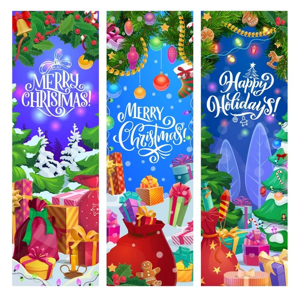 Christmas gifts and New Year garland banners — Stock Vector