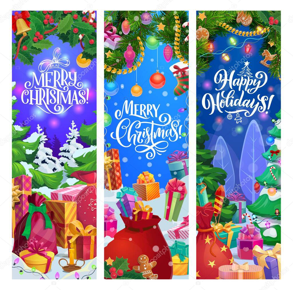 Christmas gifts and New Year garland banners