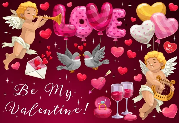 Seja o meu Valentine, dia de amor balões de coração feriado — Vetor de Stock