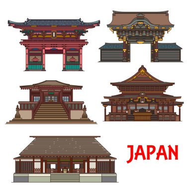 Japon tapınağı ve tapınak simgeleri. Seyahat simgesi