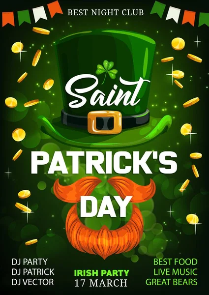 St. Patrick day, leprechaun hat and gold, shamrock — Stock Vector