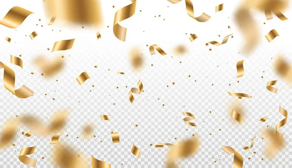 Gold serpentine streamers, ribbons and confetti — Stock Vector