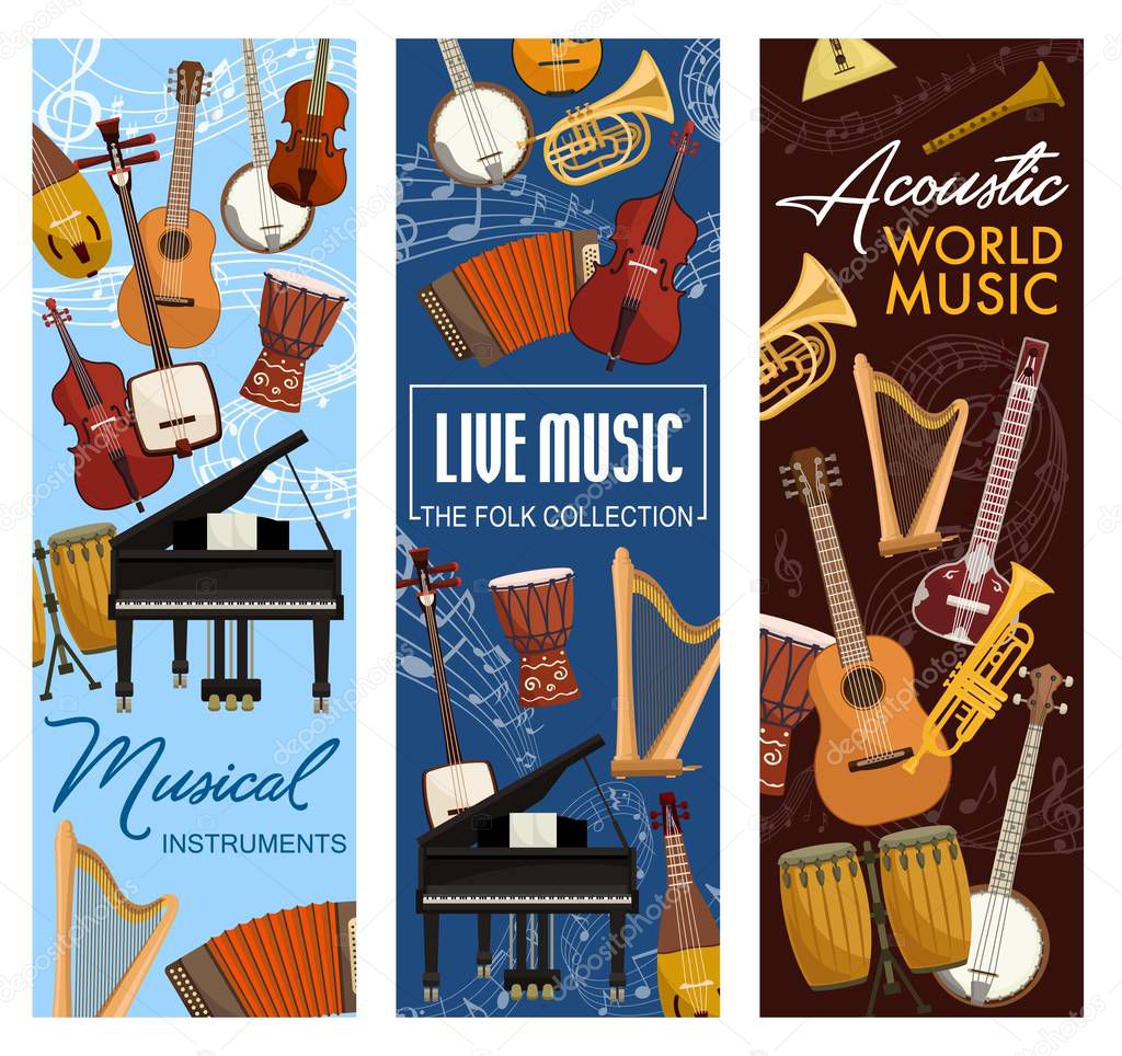 Live and folk music instruments, acoustic sound