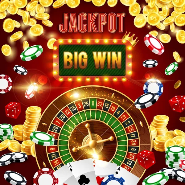 Casino poker, rueda de la fortuna jackpot gran victoria — Vector de stock